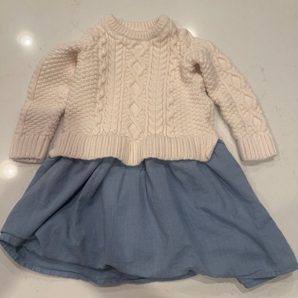 Baby Gap 4T cream and blue sweater dress
